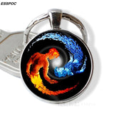 Dragon Eye Keychain Yin Yang Evil Eye Glass Cabochon Pendant Metal Key Chain Accessories Gifts for Men Women