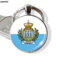 Countries Flag Keychain Spain Italy Portugal Greece Romania Croatia Andorra Flag Picture Glass Cabochon Key Chain Gifts