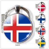Nordic Europe Countries Flag Key Chain Iceland Danish Finland Norway Sweden Flag Glass Cabochon Pendant Fashion Accessories Gift