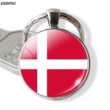 Nordic Europe Countries Flag Key Chain Iceland Danish Finland Norway Sweden Flag Glass Cabochon Pendant Fashion Accessories Gift