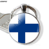 Nordic Europe Countries Flag Key Chain Iceland Danish Finland Norway Sweden Flag Glass Cabochon Pendant Fashion Accessories Gift